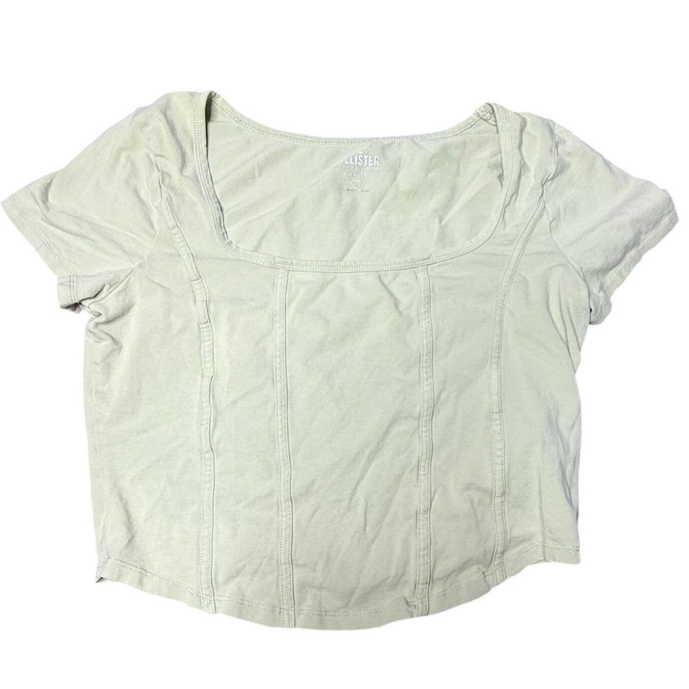 Crop Hollister Sage Green Baby Tee Top Square Neck‎ Short Sleeve Fitted Cute